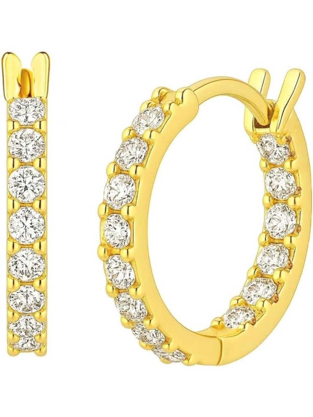 Stunning 14K Gold Dual-Sided CZ Hoop Earrings for Women - Elegant & Sparkling